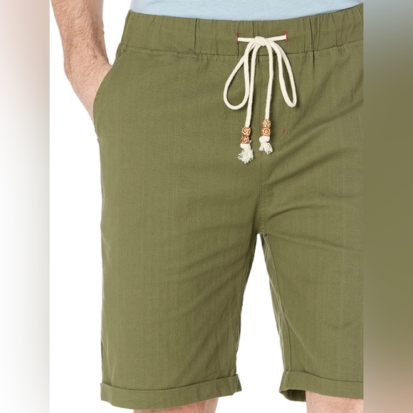 Men's Boho Linen Shorts Casual Classic Fit Short Leisure Vacation Army Green NEW - Picture 4 of 11